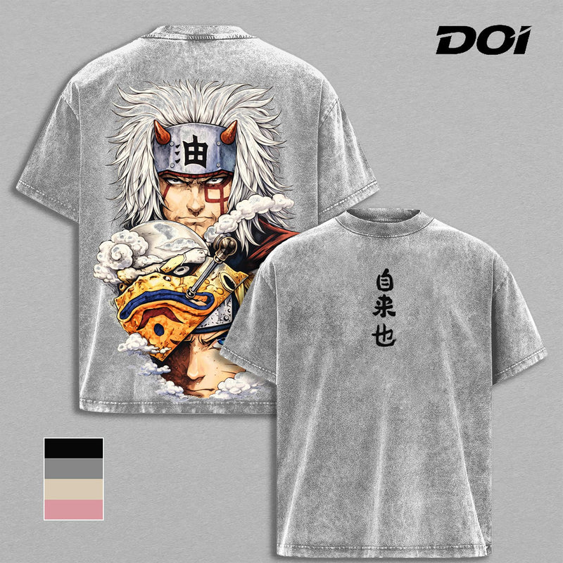 Jiraiya NRT Anime Graphic Tee Vintage Washed Shirt | Legendary Sannin Ninja Gym Pump Cover Oversized Streetwear | Heavyweight Cotton Anime Shirt Gift for Naruto Fans