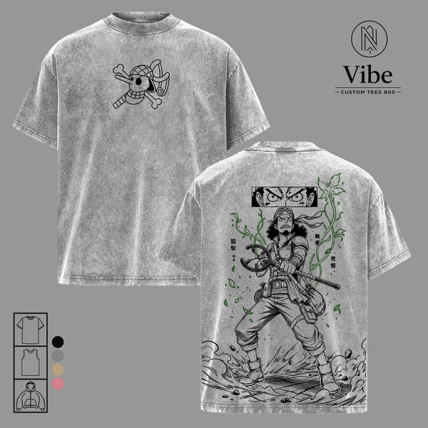 Usopp OP Vintage Washed Graphic T Shirt, Straw Hat Sniper Anime Tee, Heavy Cotton Manga Streetwear Shirt for Anime Fans