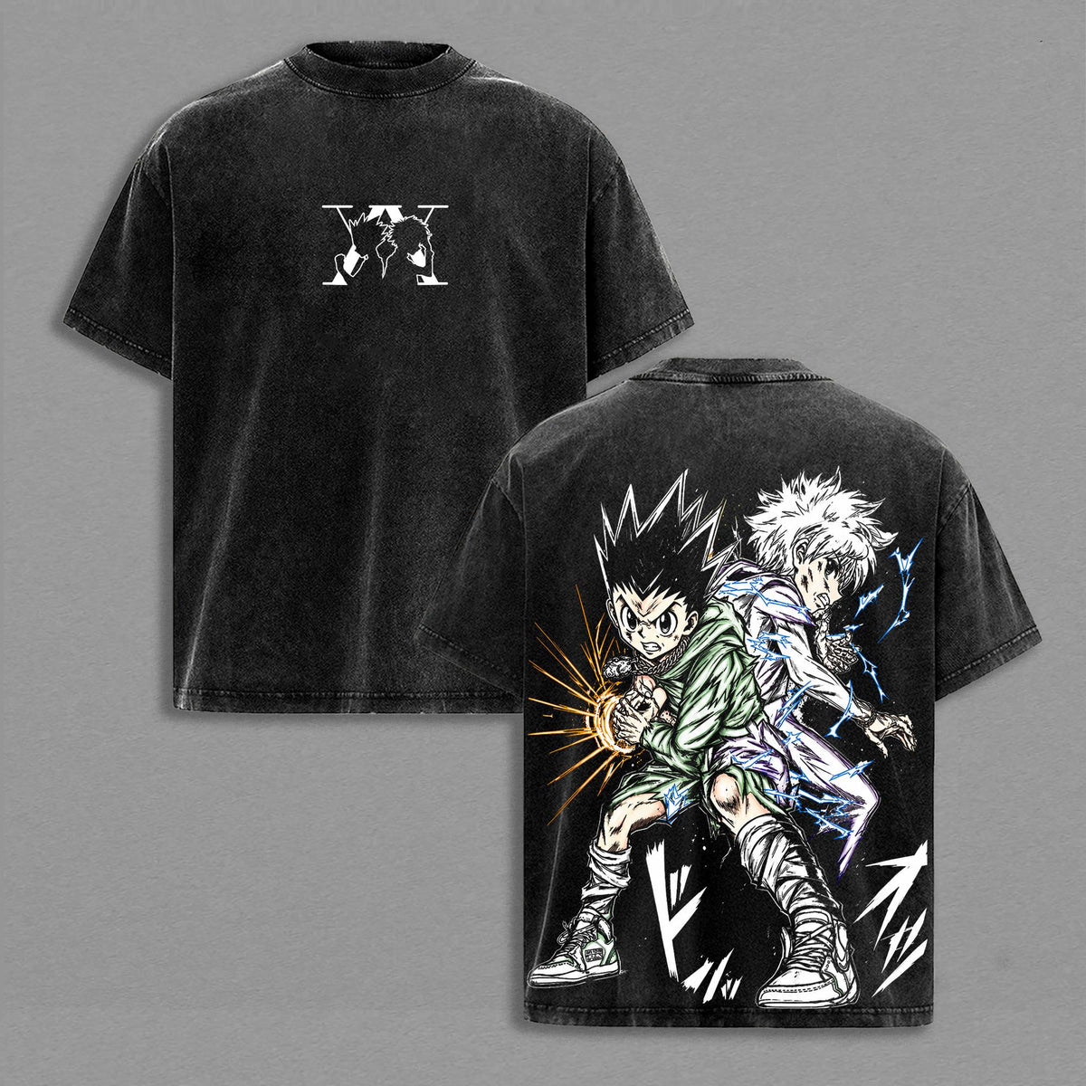 Hunter x Hunter Gon Freecss Killua Zoldyck Anime Vintage Washed Shirt Duo Graphic Tee Oversized Streetwear Unisex