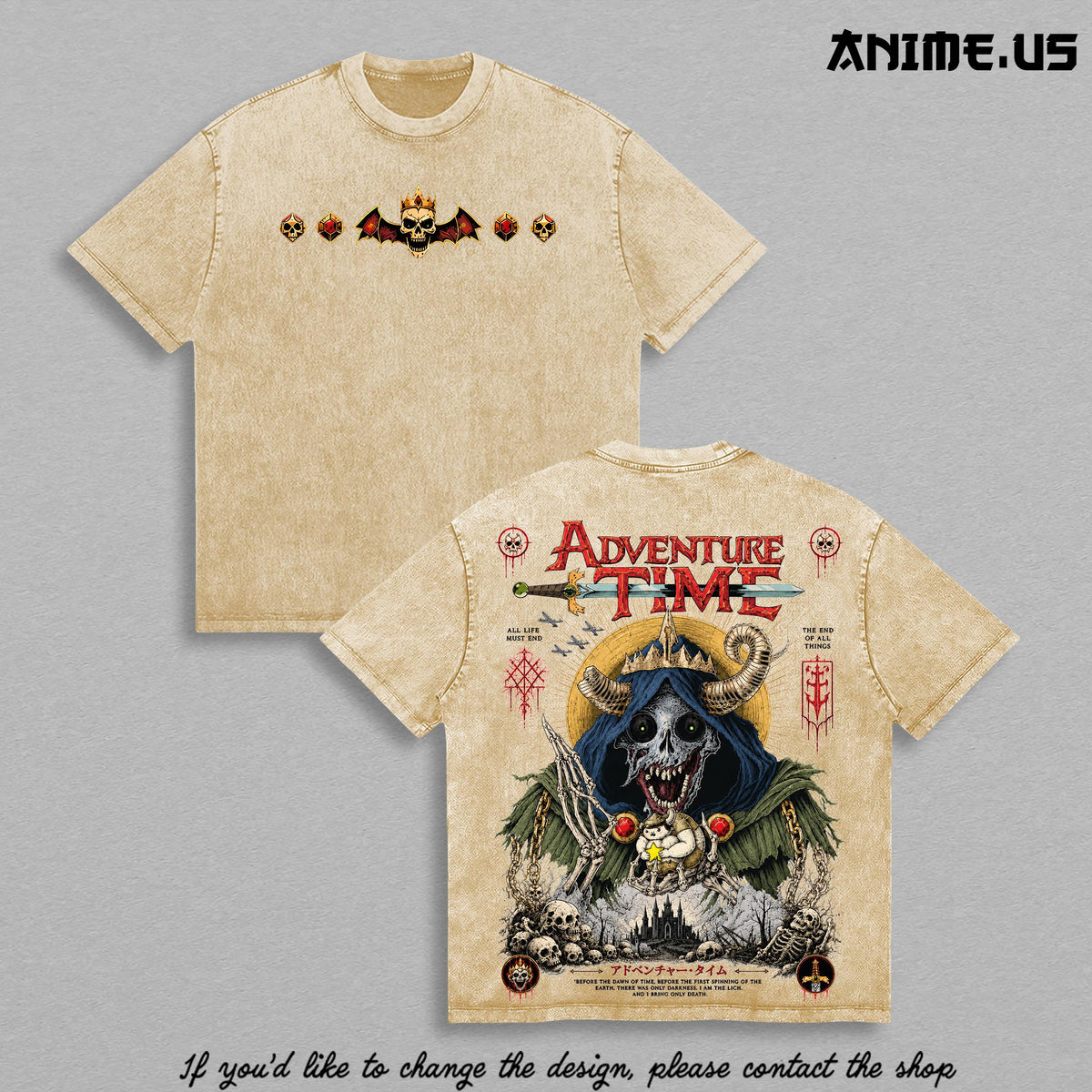 Adventure Time The Lich Vintage Washed Graphic T-Shirt | Dark Fantasy Heavy Metal Art Oversized Heavyweight Cotton Streetwear Dark Lord Skeleton Tee