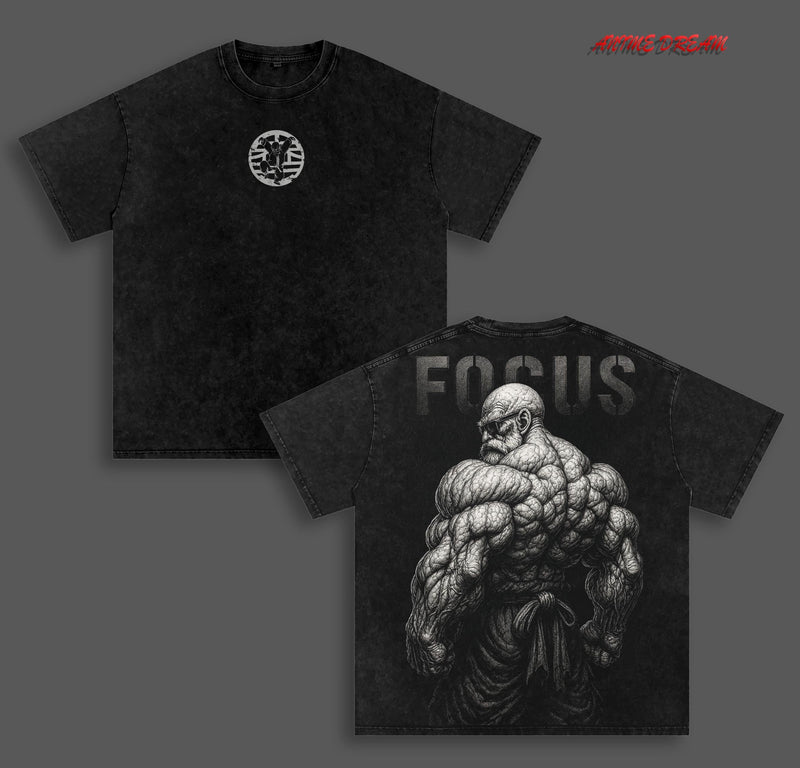 Muten Roshi - Baki Anime Double Printed Vintage Washed Tee Unisex Oversize Anime Manga Washed Heavyweight Cotton T-shirt