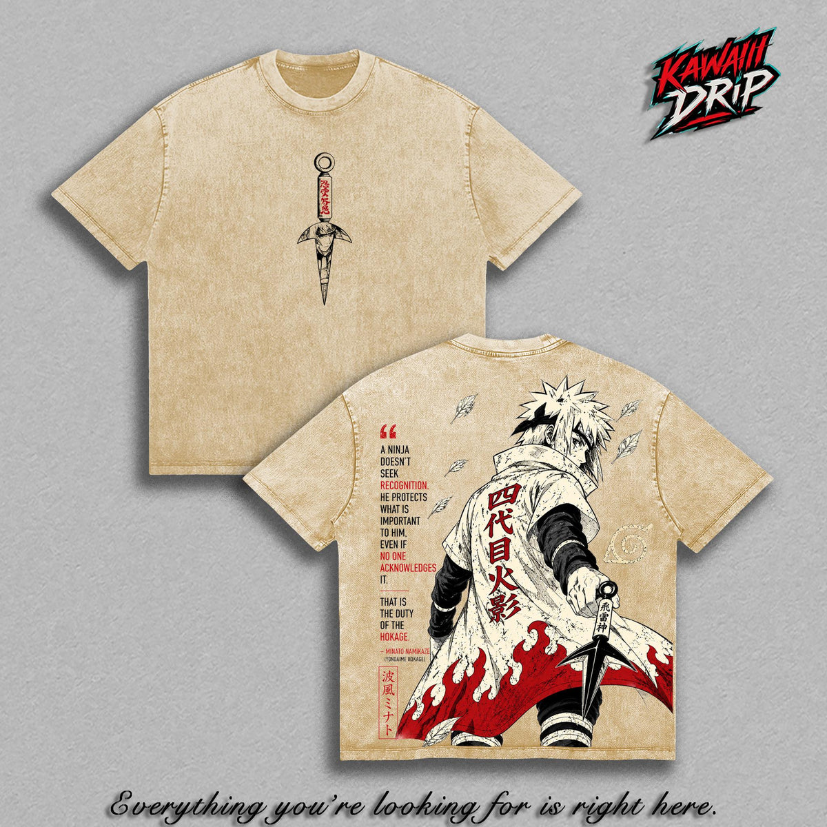 Minato Namikaze Fourth Hokage Vintage Washed Anime Shirt, Narutoo Shippuden Graphic Tee Yellow Flash of the Leaf Ninja T-Shirt Manga Streetwear Top Unisex Apparel Retro Anime Fan Gift