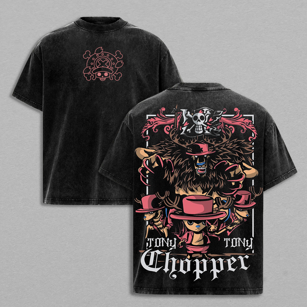 Tony Tony Chopper One Piece T-Shirt, Anime Graphic Back Print Tee, Vintage Washed Oversized Heavyweight Cotton Streetwear Shirt, Unisex Anime Fashion, Gift for One Piece Fans