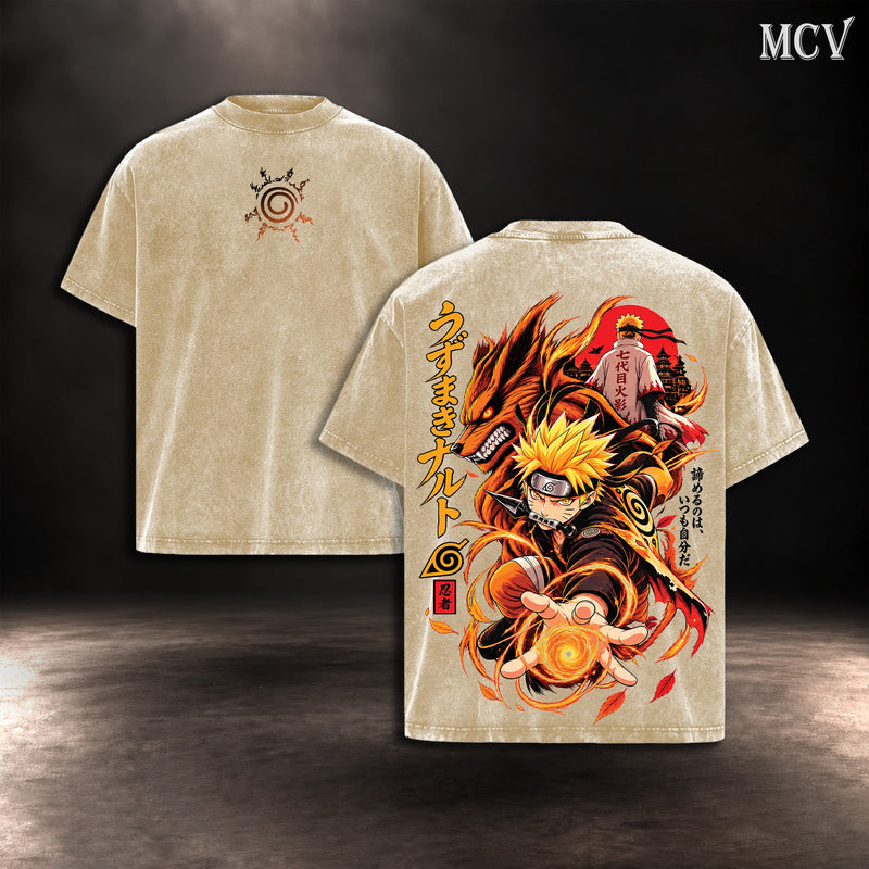 Naruto Uzumaki Kurama Rasengan T-shirt - Apricot
