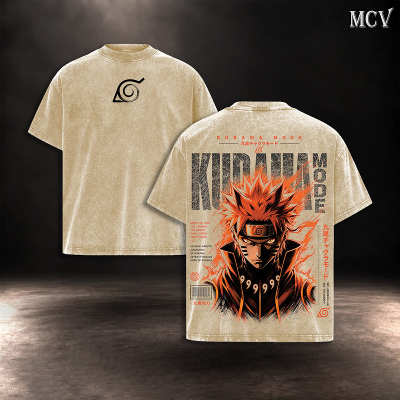 Naruto Kurama Mode Nine Tails T-shirt - Apricot