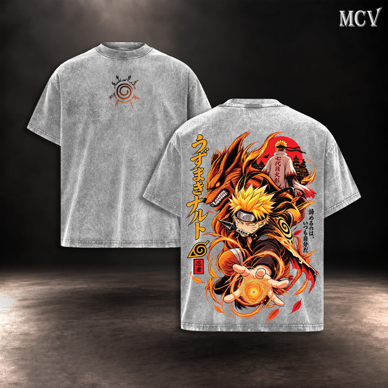 Naruto Uzumaki Kurama Rasengan T-shirt - Gray