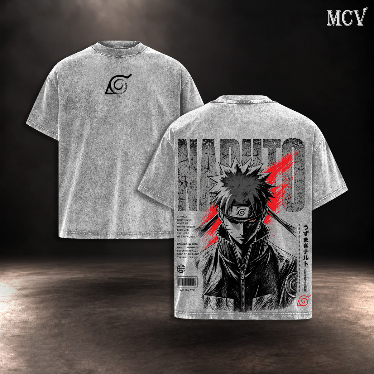 Naruto Uzumaki Will of Fire T-shirt - Gray