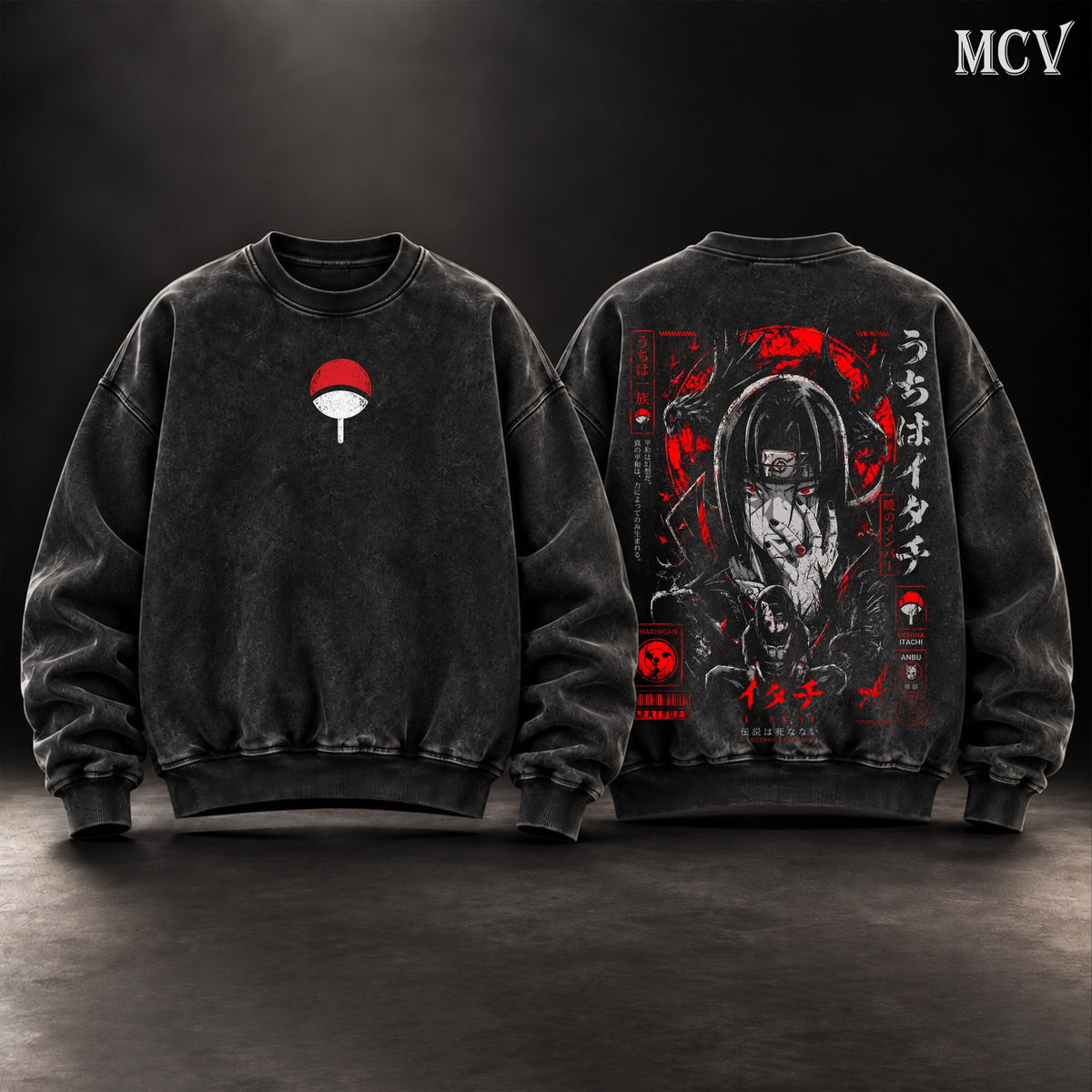 Itachi Uchiha Red Moon Sweatshirt - Black
