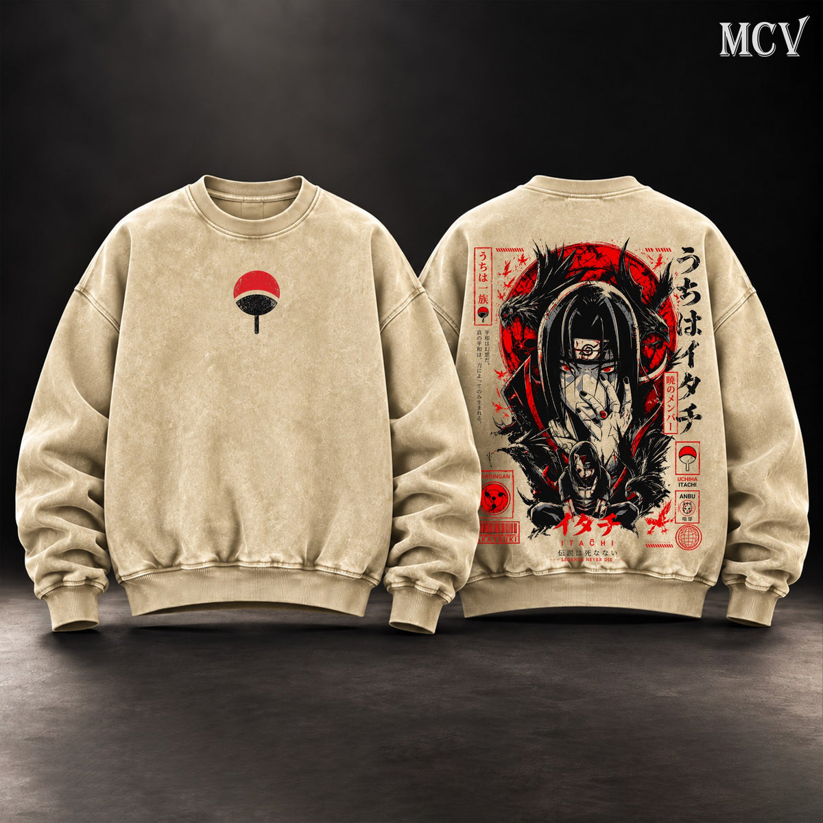 Itachi Uchiha Red Moon Sweatshirt - Apricot