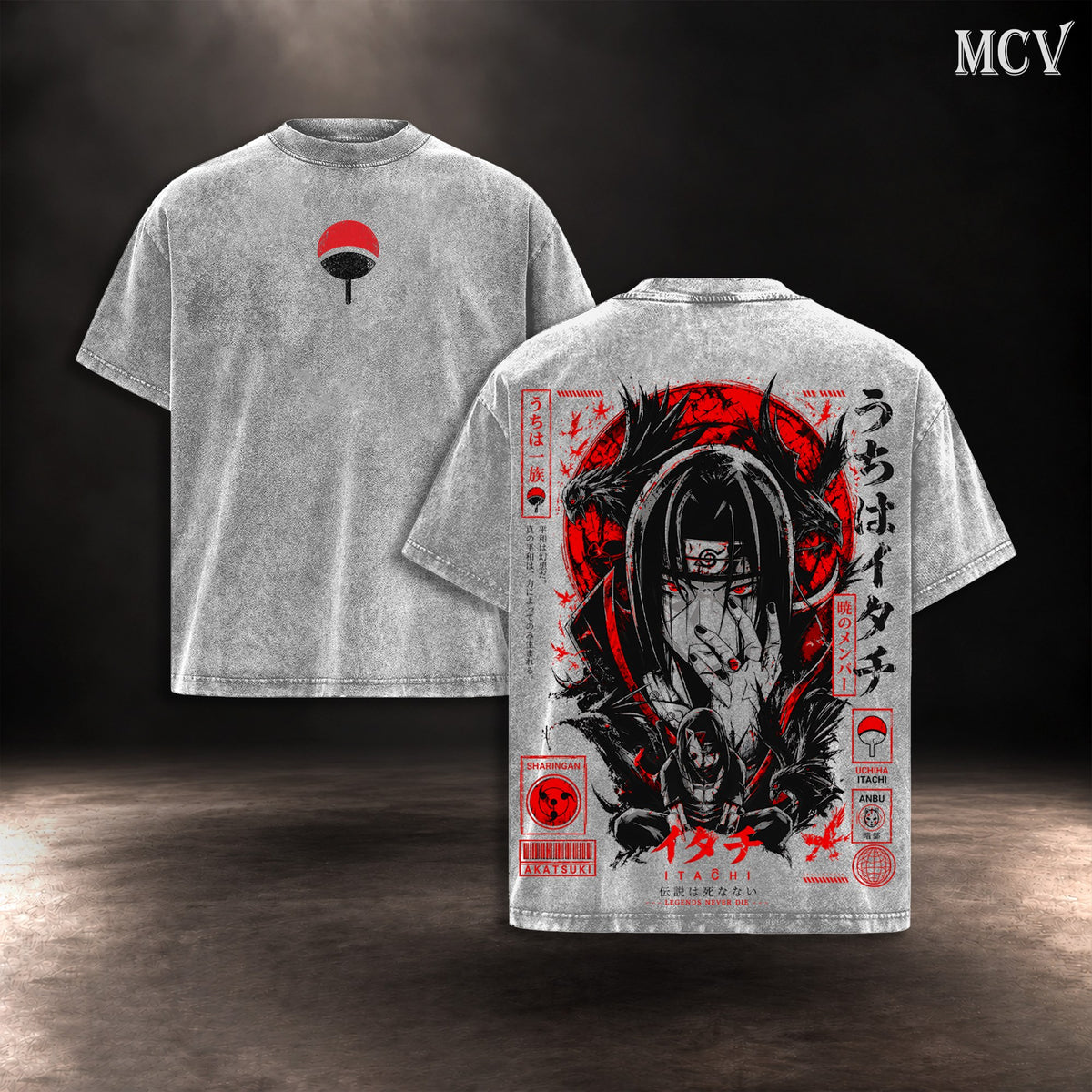 Itachi Uchiha Red Moon T-shirt - Gray