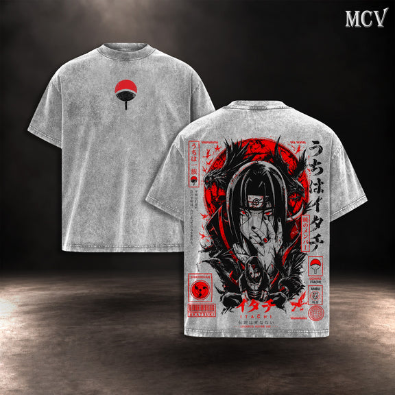 Itachi Uchiha Red Moon T-shirt - Gray