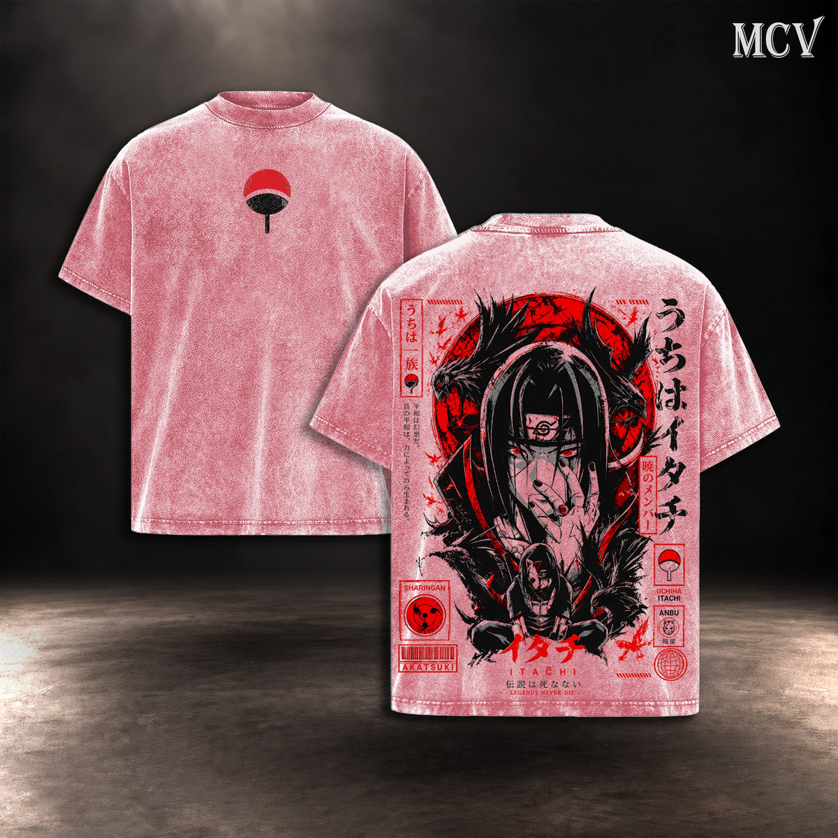Itachi Uchiha Red Moon T-shirt - Pink