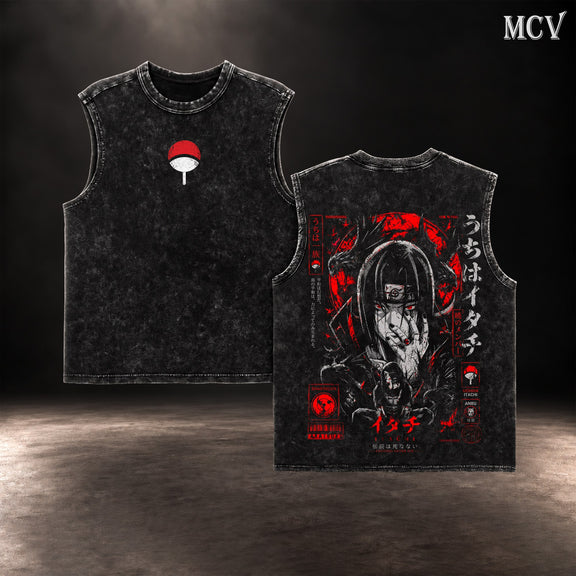 Itachi Uchiha Red Moon Tanktop - Black