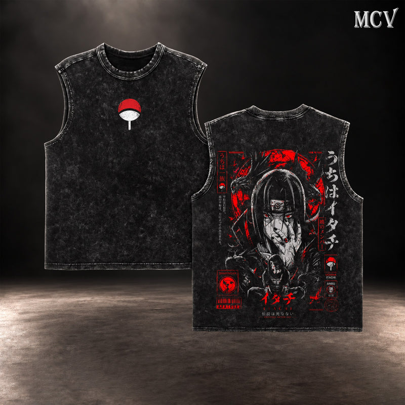 Itachi Uchiha Red Moon Tanktop - Black