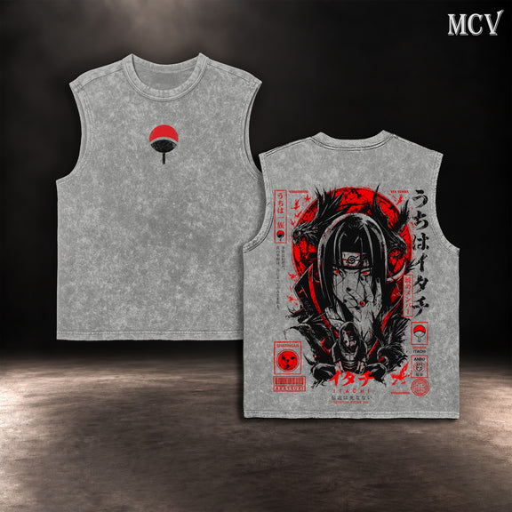 Itachi Uchiha Red Moon Tanktop - Gray