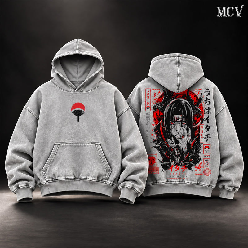 Itachi Uchiha Red Moon Hoodie - Gray