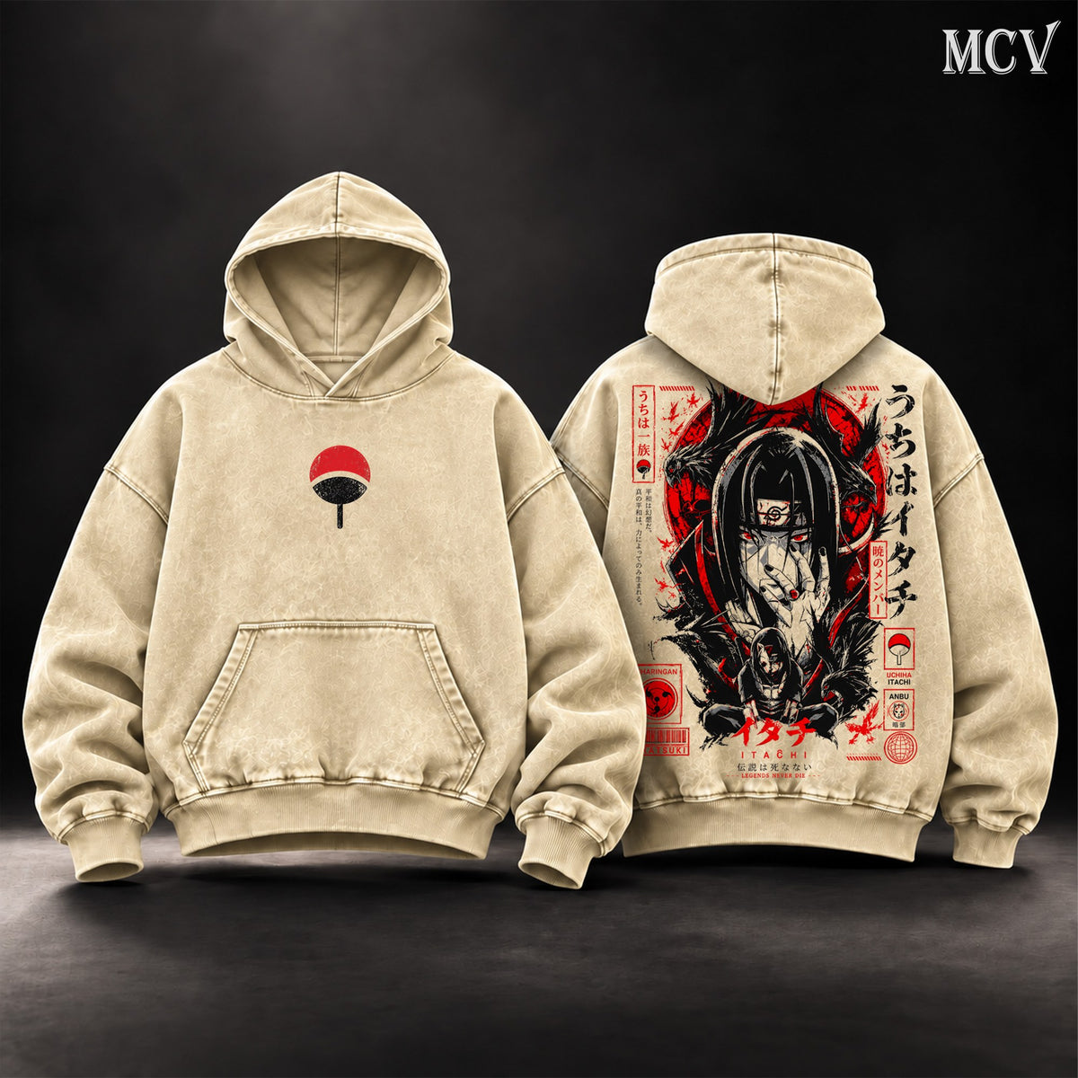 Itachi Uchiha Red Moon Hoodie - Apricot