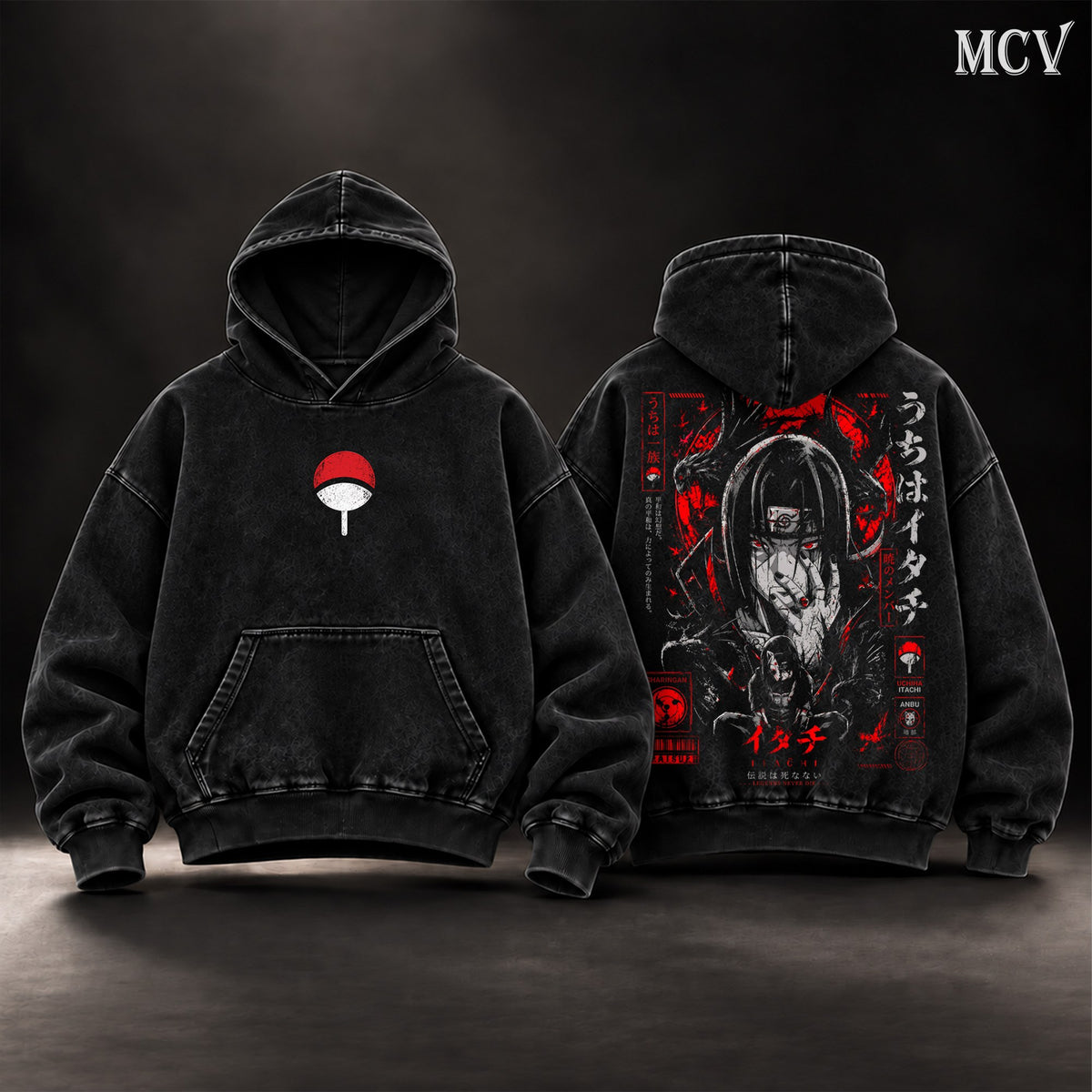 Itachi Uchiha Red Moon Hoodie - Black
