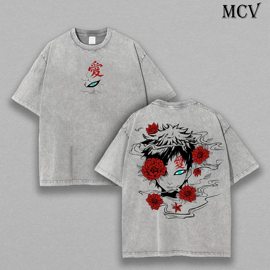 Kazekage Gaara – Naruto Shippuden – Vintage Washed Heavyweight Cotton Anime Graphic T-Shirt Japanese Manga Streetwear