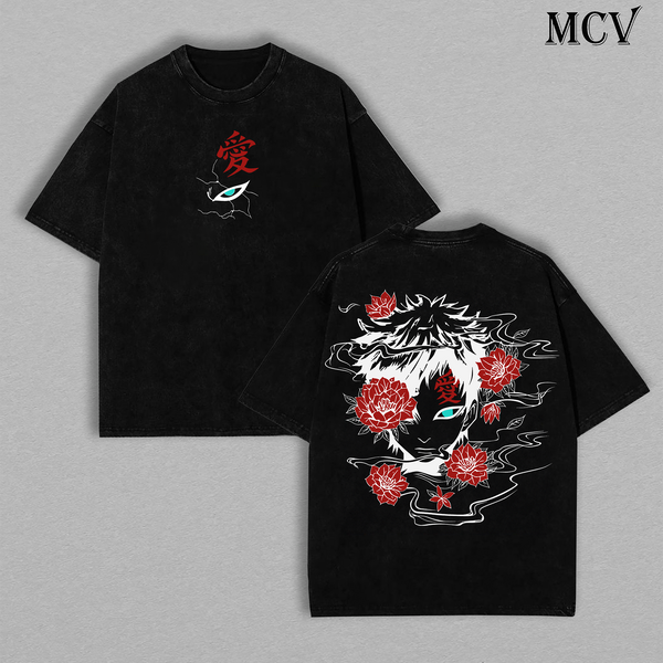 Kazekage Gaara – Naruto Shippuden – Vintage Washed Heavyweight Cotton Anime Graphic T-Shirt Japanese Manga Streetwear