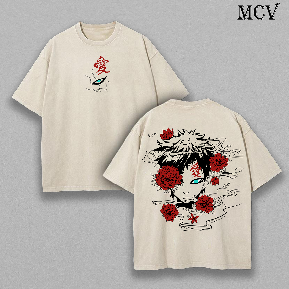 Kazekage Gaara – Naruto Shippuden – Vintage Washed Heavyweight Cotton Anime Graphic T-Shirt Japanese Manga Streetwear