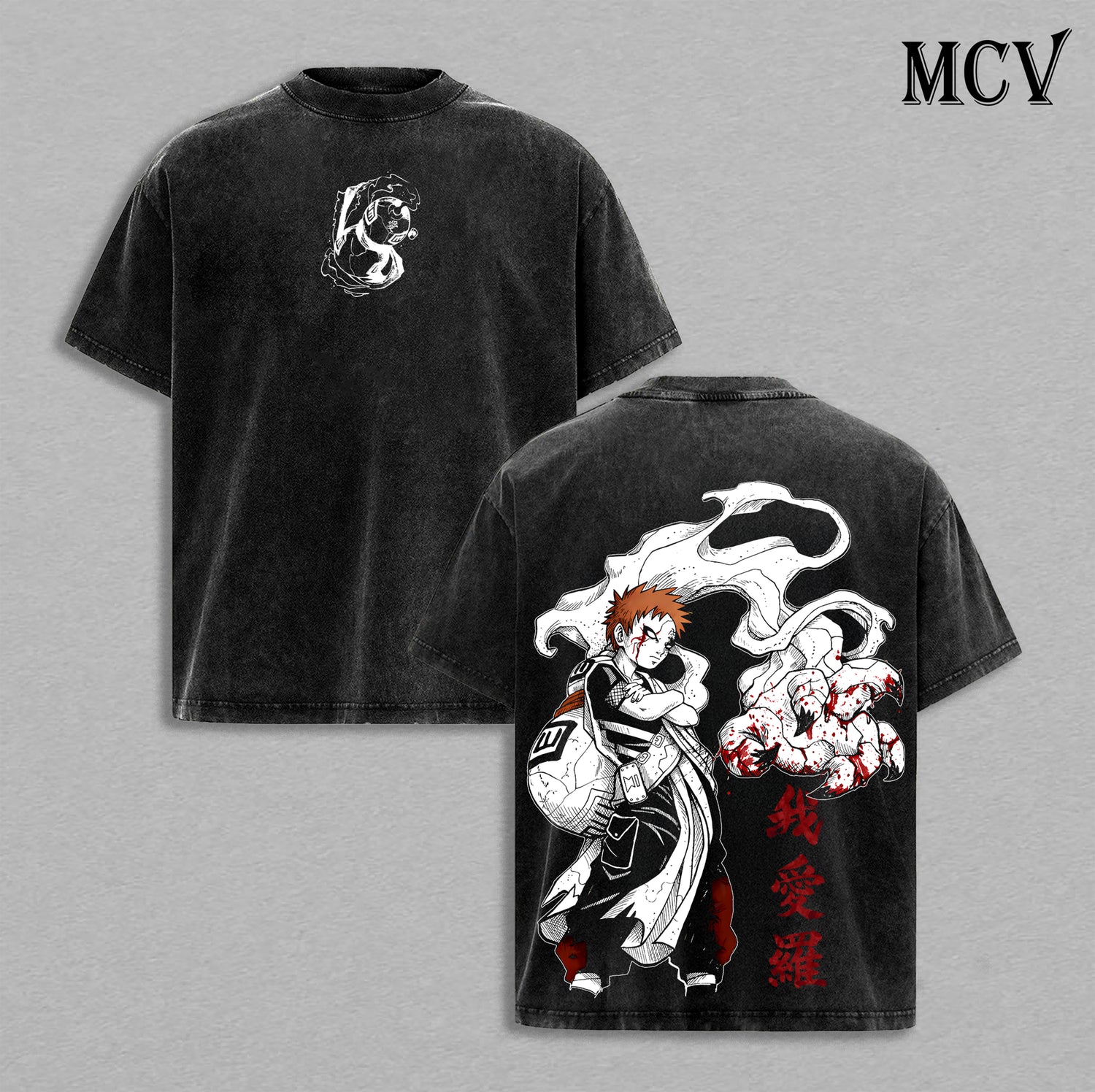 Gaara Ver.2 - Naruto Anime Double Printed Vintage Washed Tee