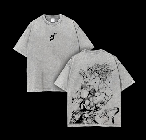 Jojo's Bizarre Adventure Anime Double Printed Vintage Washed Tee Unisex Oversize Anime Manga Washed Heavyweight Cotton T-shirt, Gift For Anime Fan, Anime Lover