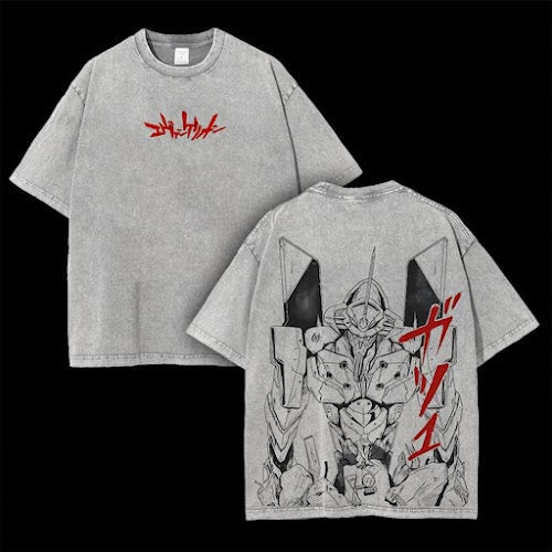Retro Heavy Limited EVA Unit 01 Shin Seiki Evangelion Anime Double Printed Vintage Washed Tee Unisex Oversize Anime Manga Washed Heavyweight Cotton T-shirt, Gift For Anime Fan Lover Live