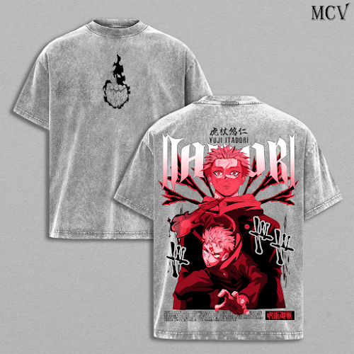 Yuji Itadori Tee Washed – Jujutsu Kaisen Execution The Movie Culling Game Arc Vintage Oversized Heavy Cotton Double Printed Front & Back Anime Manga T-Shirt, Retro Unisex Streetwear Graphic Top, Sukuna’s Vessel Awakening Edition, JJK Gift Tee