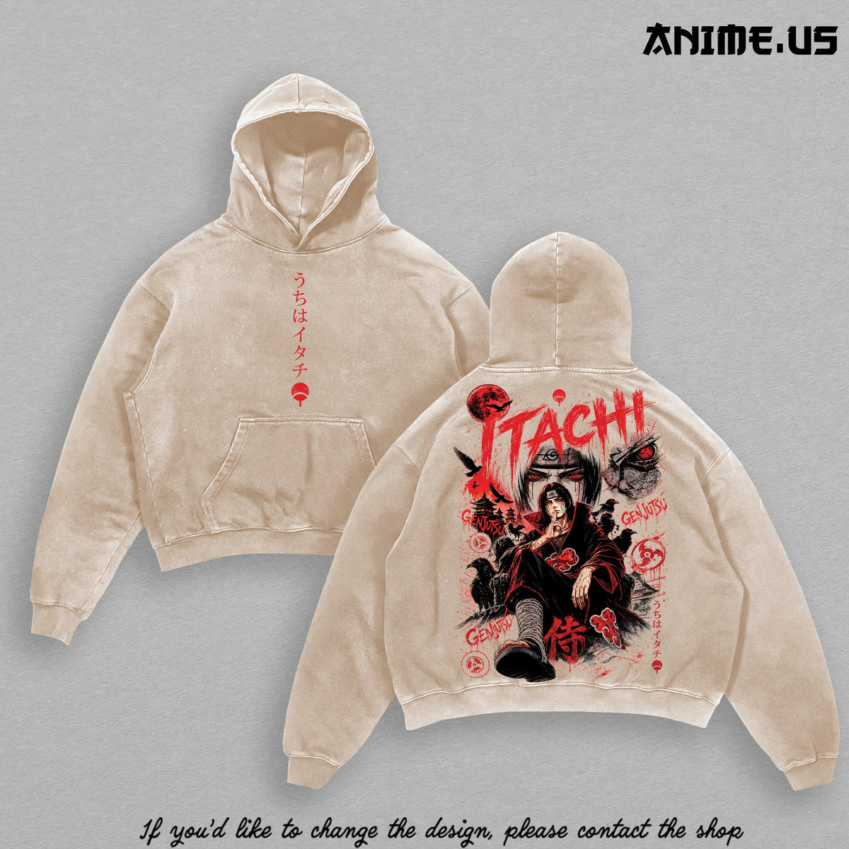 Itachi Uchiha washed hoodie - Apricot