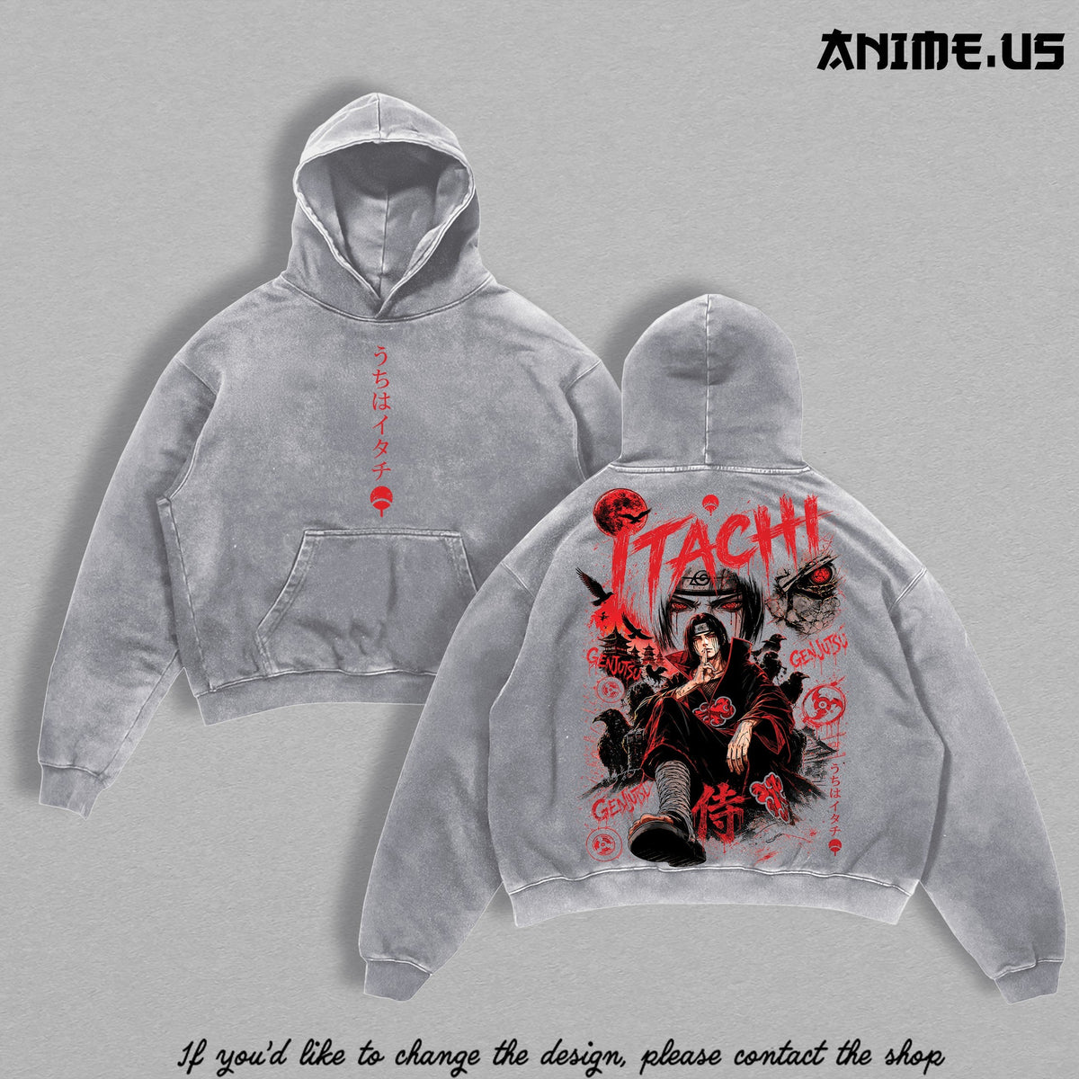 Itachi Uchiha washed hoodie - Gray