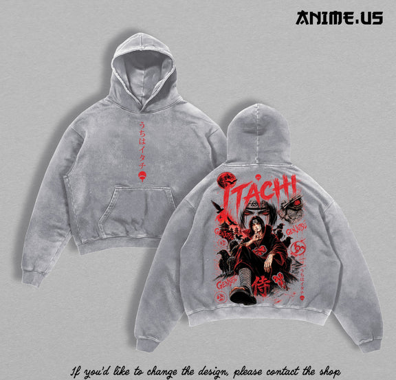 Itachi Uchiha washed hoodie - Gray