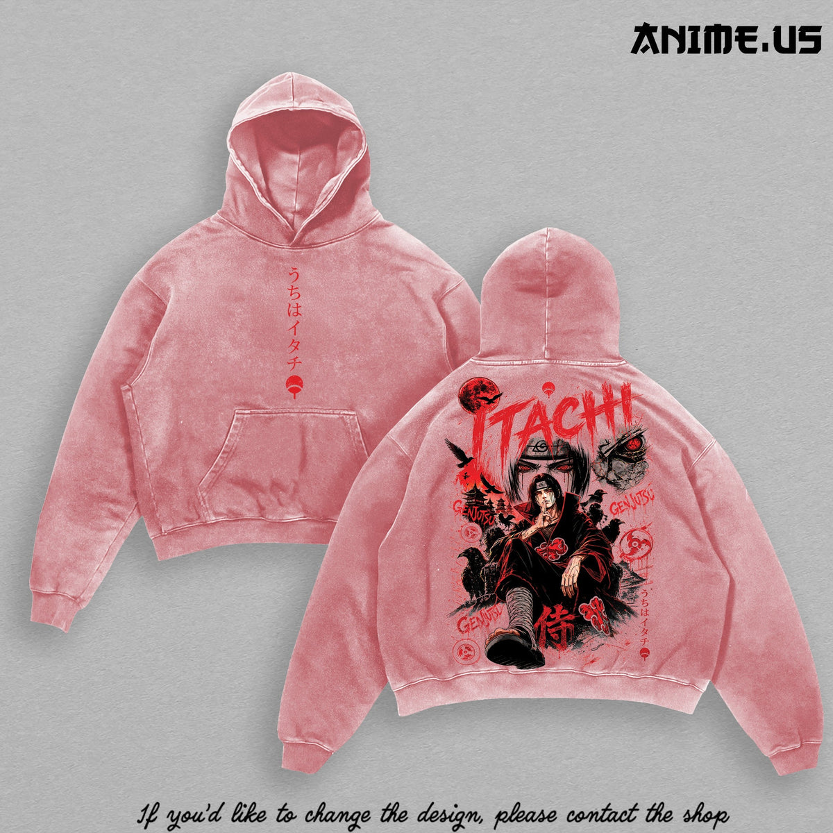 Itachi Uchiha washed hoodie - Pink
