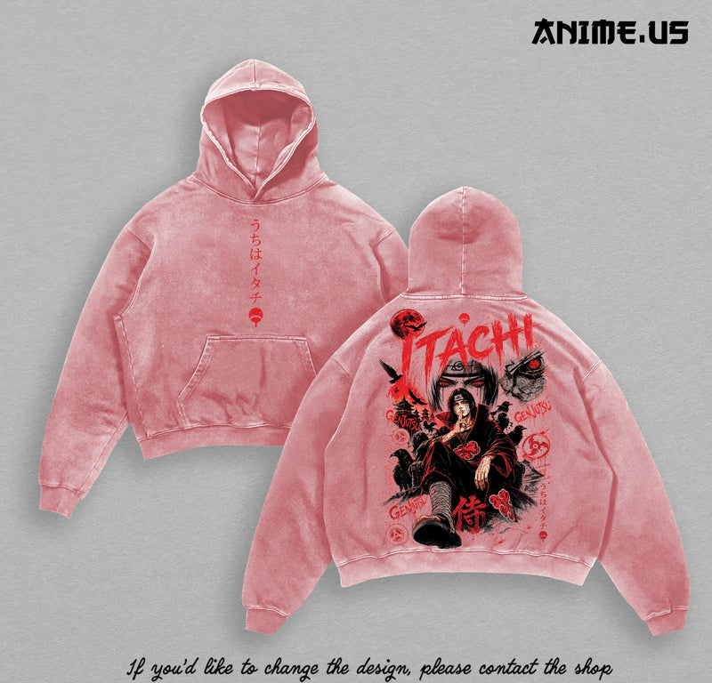 Itachi Uchiha washed hoodie - Pink