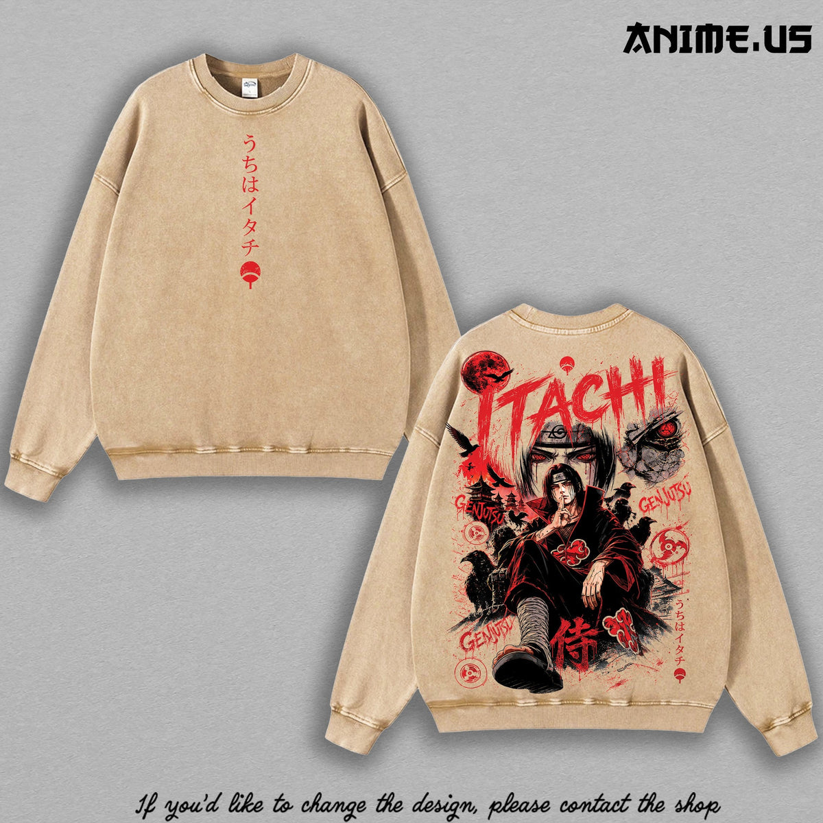 Itachi Uchiha washed sweatshirt - Apricot