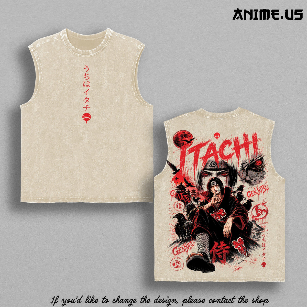 Itachi Uchiha washed tank top - Apricot