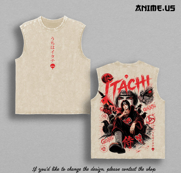 Itachi Uchiha washed tank top - Apricot