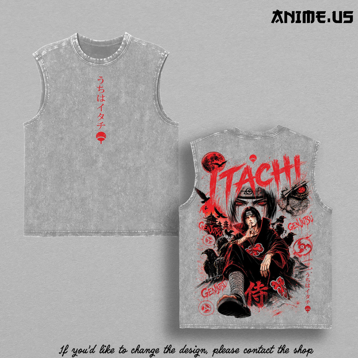 Itachi Uchiha washed tank top - Gray