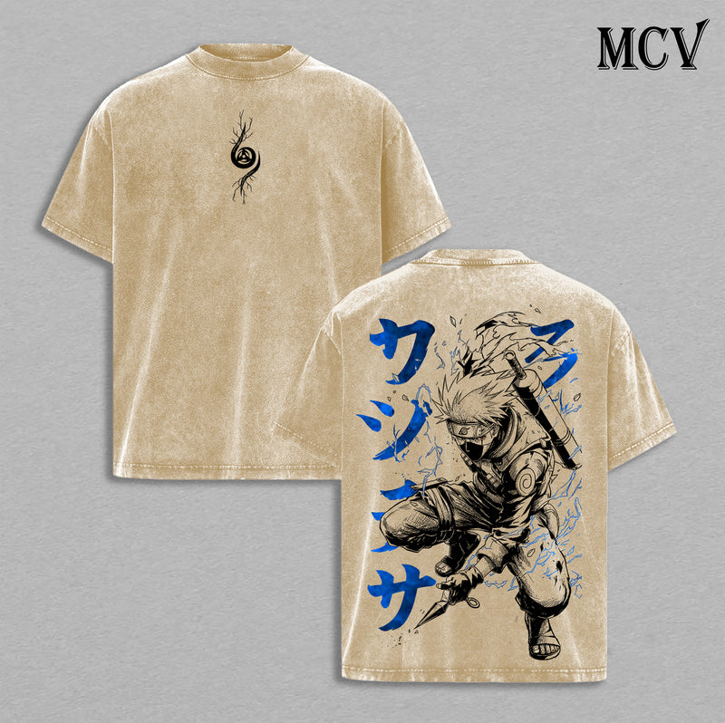 Kakashi Hatake - Naruto Anime Double Printed Vintage Washed Tee