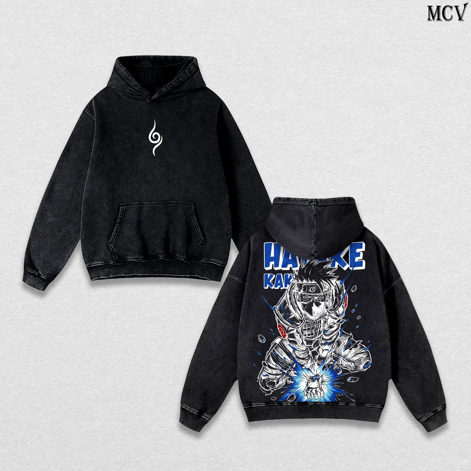 Kakashi Hatake – Naruto Shippuden – Vintage Washed Heavyweight Cotton Hoodie Anime Streetwear