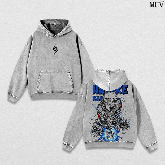 Kakashi Hatake – Naruto Shippuden – Vintage Washed Heavyweight Cotton Hoodie Anime Streetwear