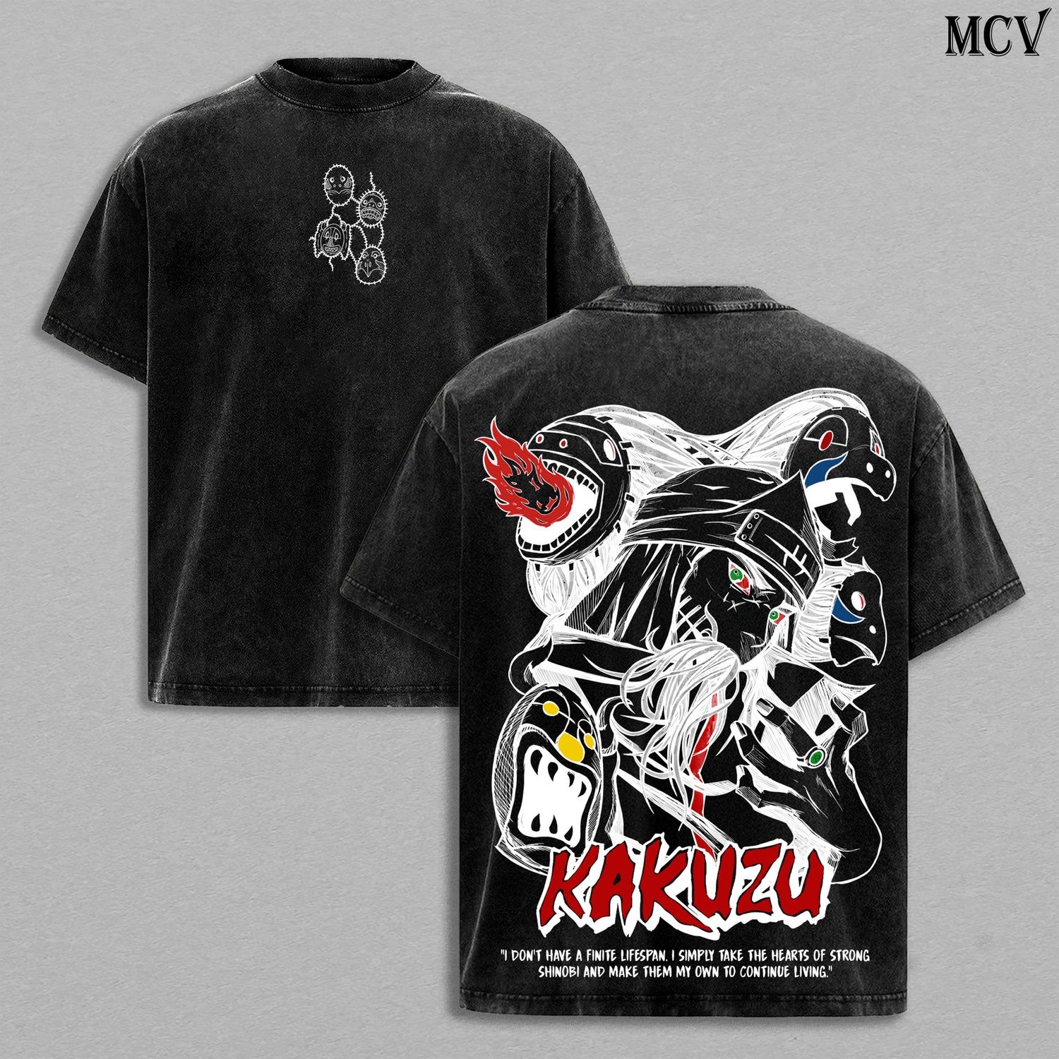Kakuzu - Naruto Anime Double Printed Vintage Washed Tee