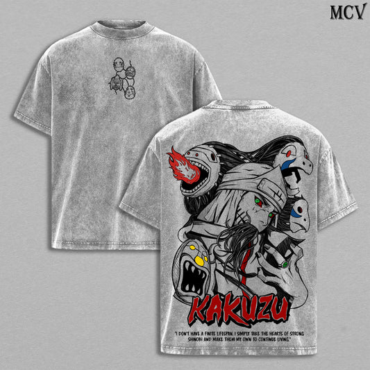 Kakuzu - Naruto Anime Double Printed Vintage Washed Tee