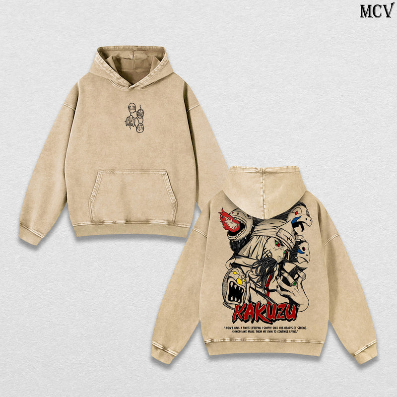 Kakuzu – Naruto Shippuden – Vintage Washed Heavyweight Cotton Hoodie Anime Streetwear (Copy)