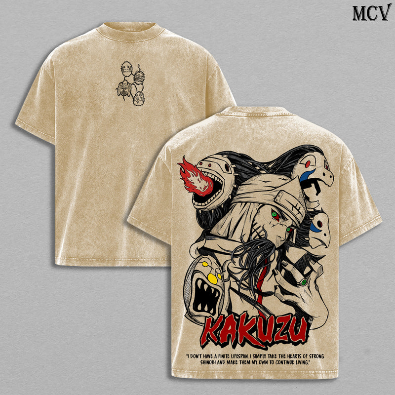 Kakuzu - Naruto Anime Double Printed Vintage Washed Tee