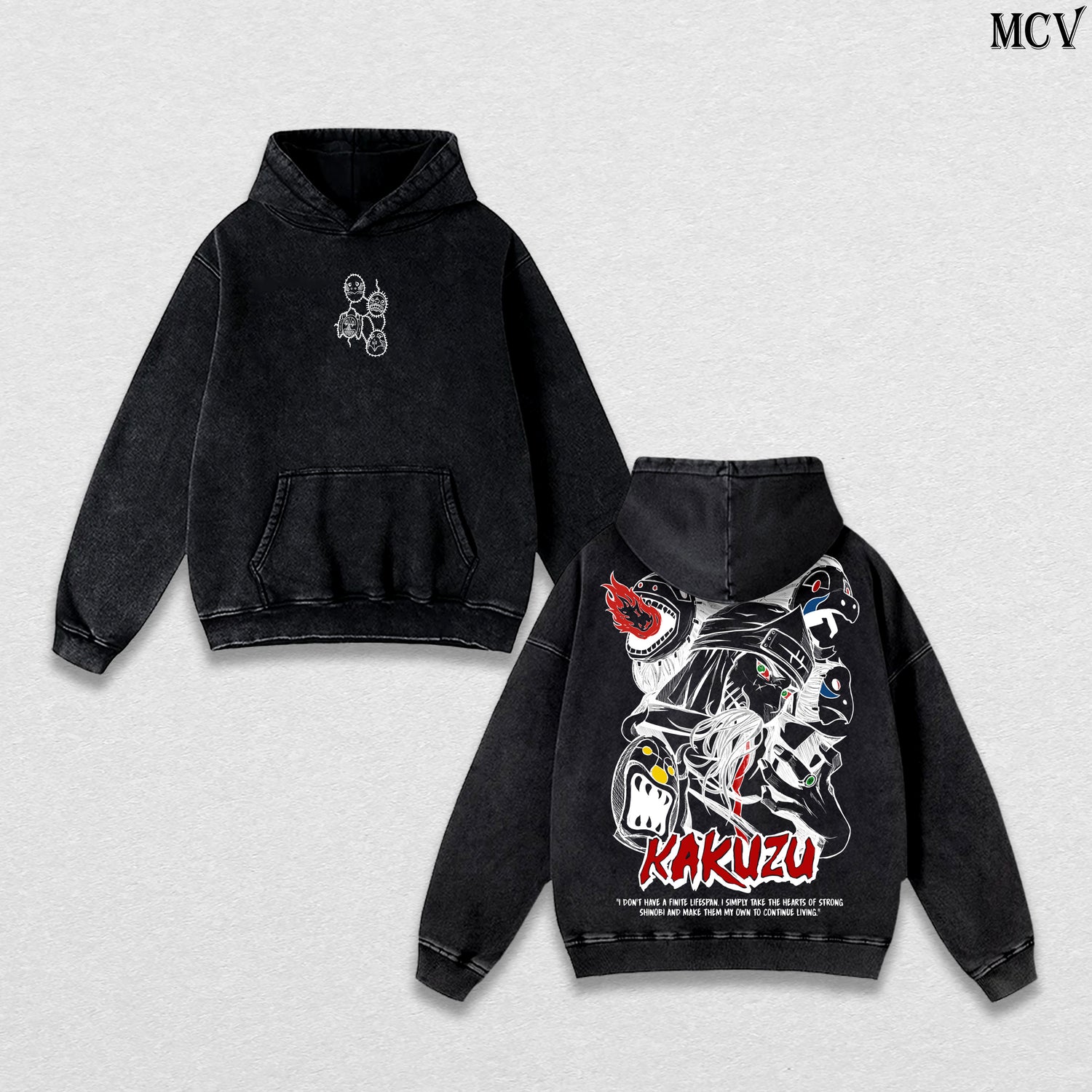 Kakuzu – Naruto Shippuden – Vintage Washed Heavyweight Cotton Hoodie Anime Streetwear (Copy)