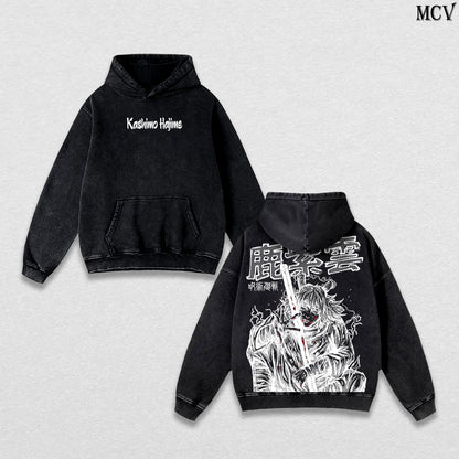 Hajime Kashimo – Jujutsu Kaisen – Vintage Washed Heavyweight Cotton Anime Graphic Hoodie Japanese Manga Streetwear Sweatshirt