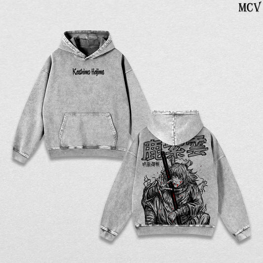 Hajime Kashimo – Jujutsu Kaisen – Vintage Washed Heavyweight Cotton Anime Graphic Hoodie Japanese Manga Streetwear Sweatshirt