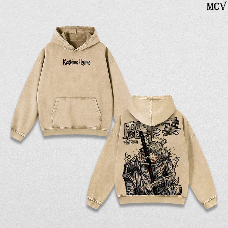 Hajime Kashimo – Jujutsu Kaisen – Vintage Washed Heavyweight Cotton Anime Graphic Hoodie Japanese Manga Streetwear Sweatshirt