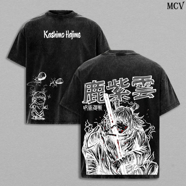 Lightning God Hajime Kashimo – Jujutsu Kaisen – Vintage Washed Heavyweight Cotton Anime Graphic T-Shirt Japanese Manga Streetwear
